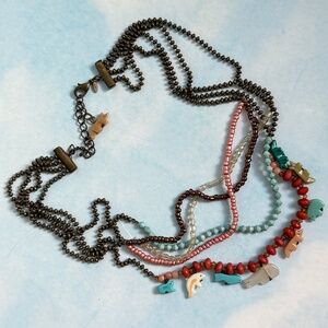 VINTAGE AVON (SP) Necklace Beaded Animals Multiple Strands Bronze 15"-18"